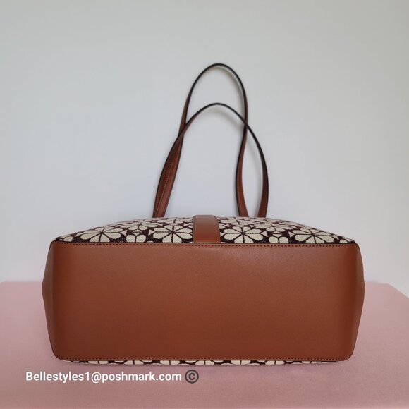 KATE SPADE Spade-Flower Jacquard and Leather Medium Open Tote- Burgundy Multi⭐ - Picture 10 of 16
